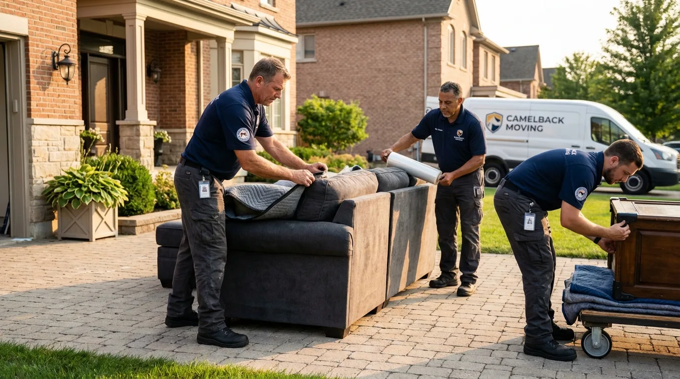 Large estate moving crew wrapping furniture in Gallatin, MO